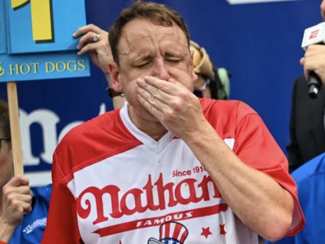 Joey Chestnut during a hot dog eating contest